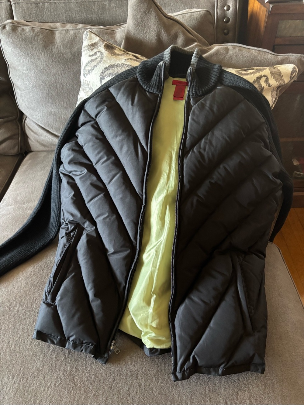 Claiborne Black Quilted Puffer Jacket with Lime Interior
